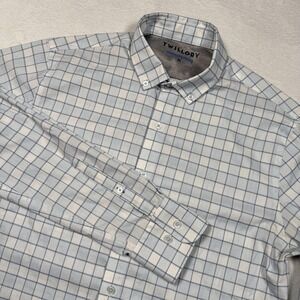 Twillory Shirt Mens Medium White Blue Windowpane‎ Check Button Down Untuckable